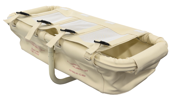 a beige Aviation Safety Systems Baby Bassinet